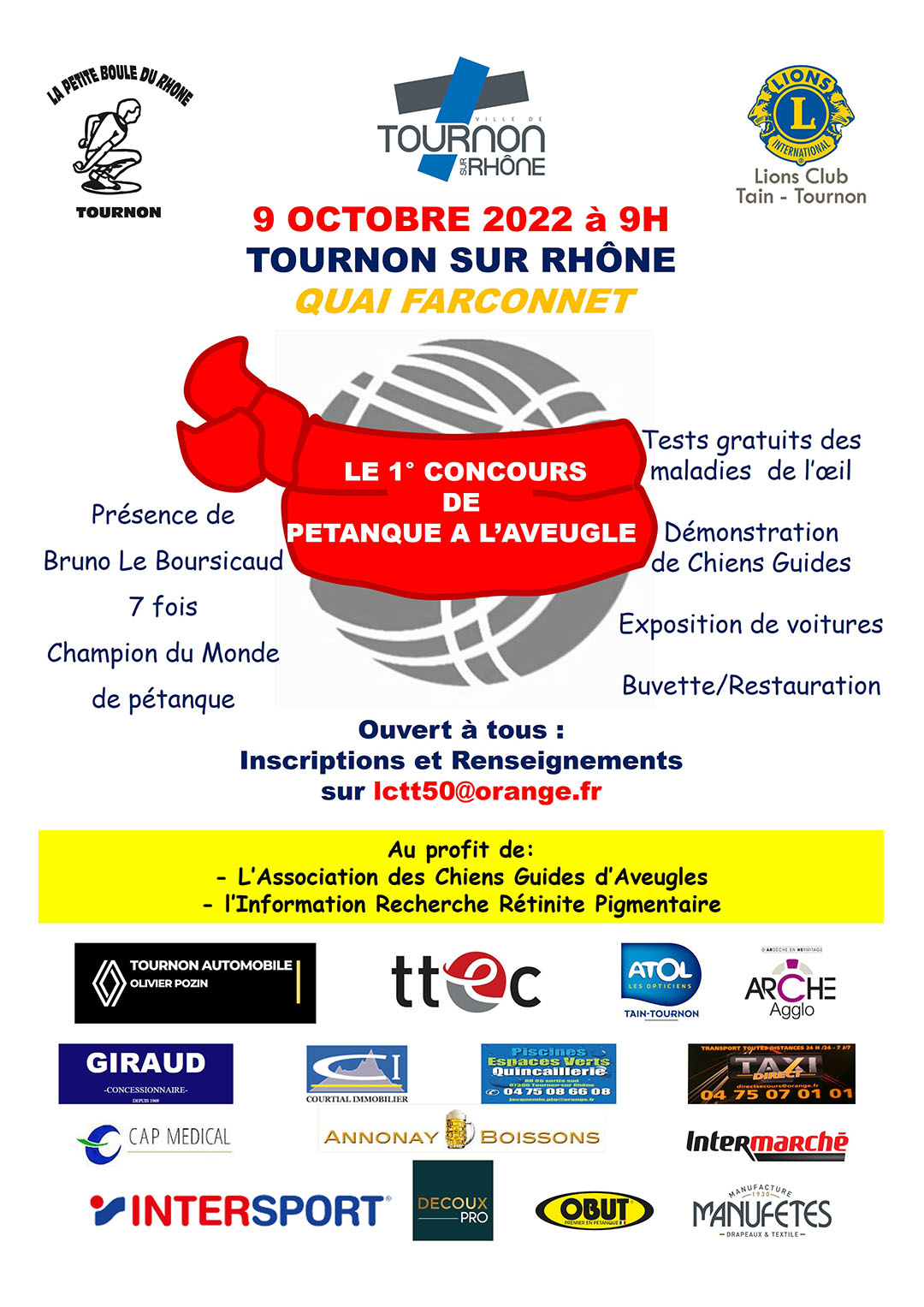 La Ville de Tournon-sur-Rhône accueille le 1er concours de pétanque à l’aveugle le dimanche 9 octobre matin, place du Quai Farconnet.