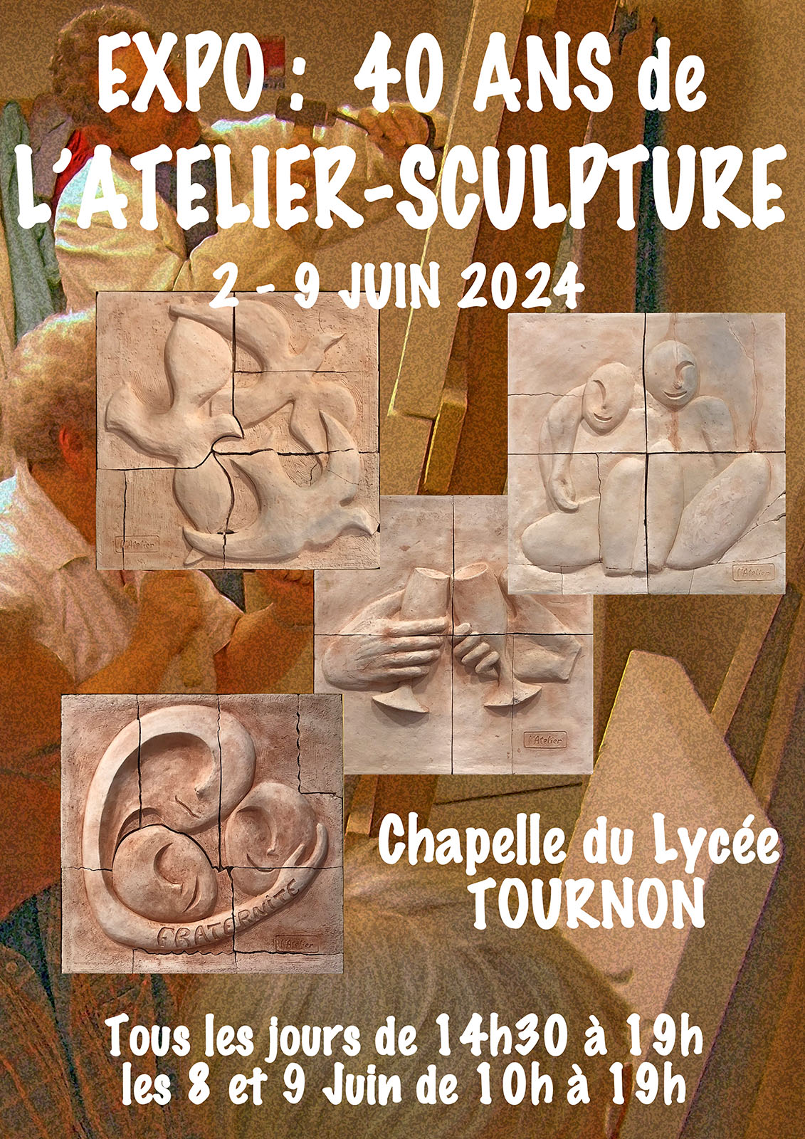 40 ANS DE L'ATELIER SCULPTURE. Exposition du 2 au 9 juin2024. Chapelle du lycée Gabriel Faure.